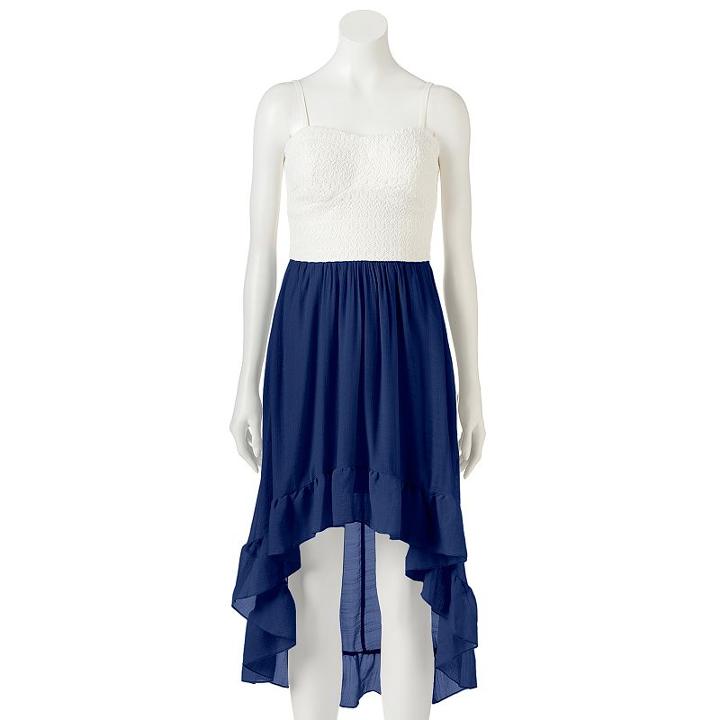 Juniors' Lily Rose Lace High-low Hem Dress, Girl's, Size: Large, Blue (navy)