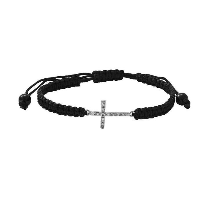 Sterling Silver 1/10-ct. T.w. Round-cut Diamond Sideways Cross Bracelet, Women's, Black