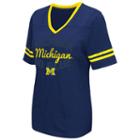 Women's Campus Heritage Michigan Wolverines Fair Catch Football Tee, Size: Small, Blue (navy)