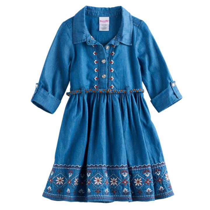 Toddler Girl Nannette Embroidered Chambray Belted Dress, Size: 4t, Blue