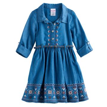 Toddler Girl Nannette Embroidered Chambray Belted Dress, Size: 4t, Blue