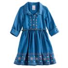 Toddler Girl Nannette Embroidered Chambray Belted Dress, Size: 4t, Blue
