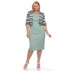 Plus Size Maya Brooke Solid Dress & Brushstroke Jacket Set, Women's, Size: 14 W, Green