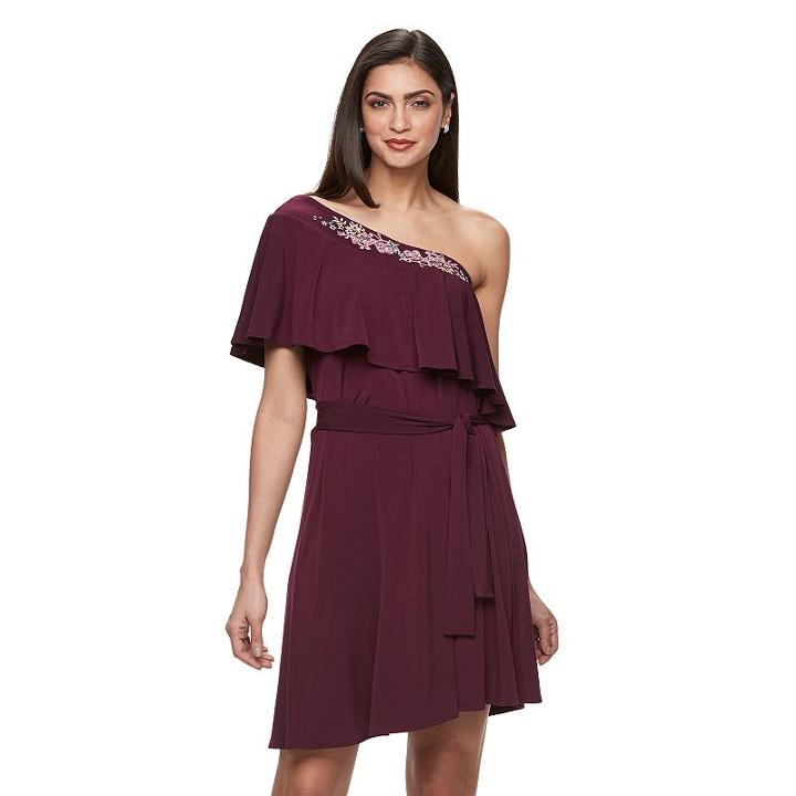 Women's Jennifer Lopez One-shoulder Embroidered A-line Dress, Size: Xxl, Drk Purple
