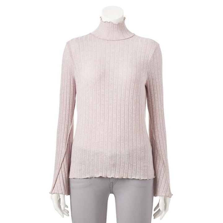 Women's Lc Lauren Conrad Ribbed Turtleneck Top, Size: Small, Lt Beige