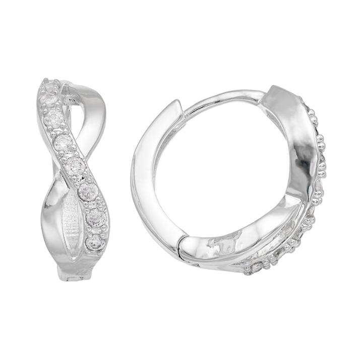 Dana Buchman Cubic Zirconia Crisscross Nickel Free Hoop Earrings, Women's, Silver