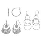 Mudd&reg; Textured Circle Link, Glittery Chandelier & Hoop Earring Set, Girl's, Silver