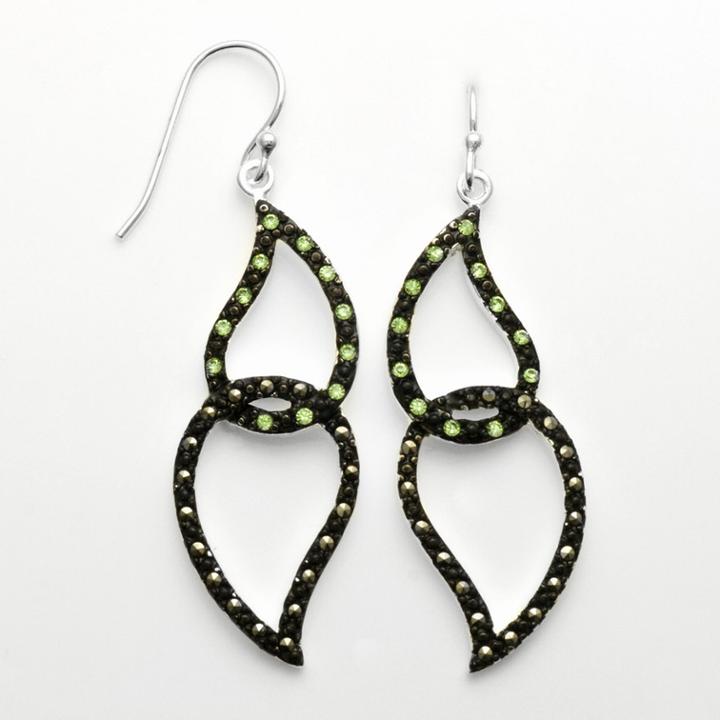 Silver Plated Crystal And Marcasite Leaf Drop Earrings, Women's, Green