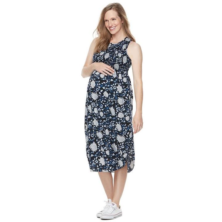 Maternity A:glow Print Smocked Midi Dress, Women's, Size: Xl-mat, Lt Beige