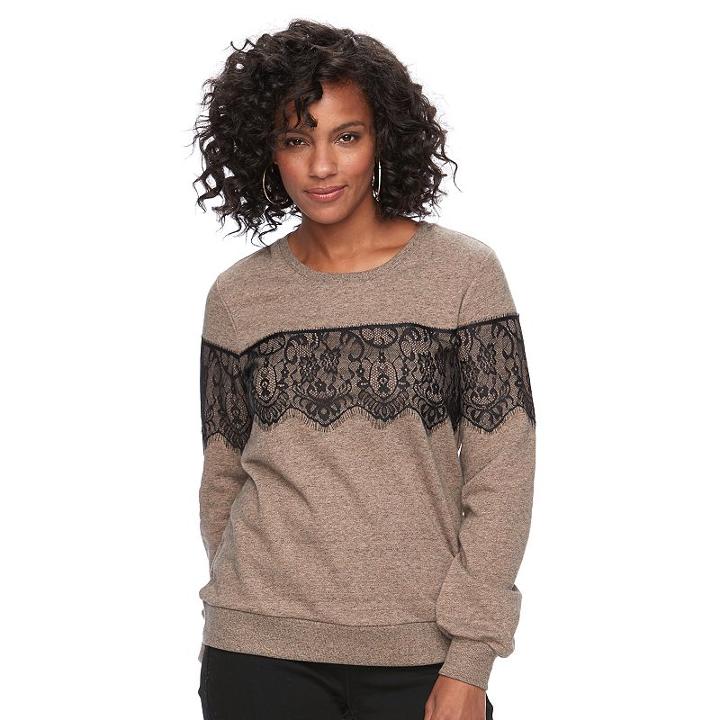 Women's Apt. 9&reg; Lace Crewneck Sweatshirt, Size: Xxl, Dark Beige
