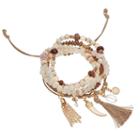 Coin, Horn & Tassel Charm Bracelet Set, Women's, Natural