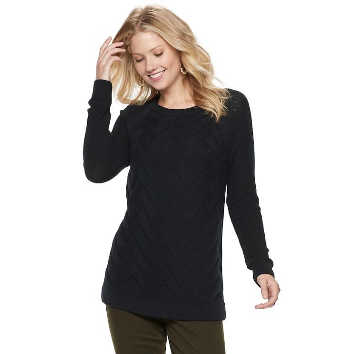 Women's Sonoma Goods For Life&trade; Lattice Cable-knit Crewneck Sweater, Size: Xs, Black