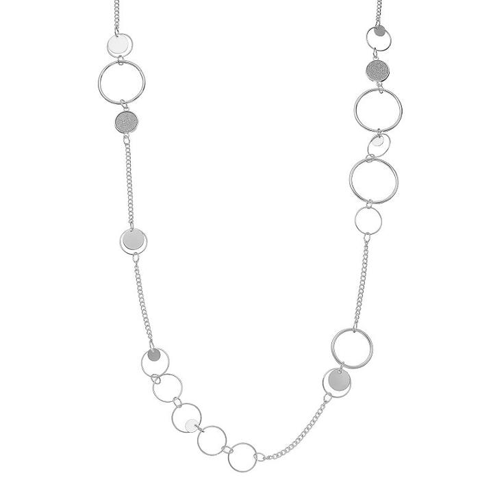 Long Glittery Disc Circle Link Necklace, Women's, Silver