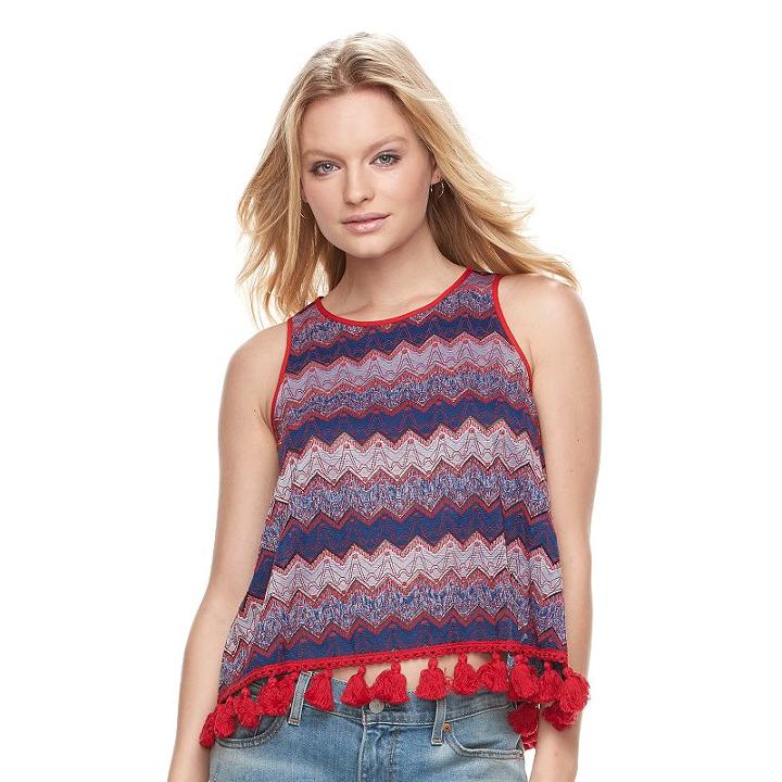 Women's Wdny Black Zigzag Tassel Swing Tank, Size: Small, Blue (navy)