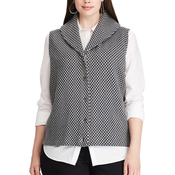Plus Size Chaps Button-down Sweater Vest, Women's, Size: 3xl, Grey