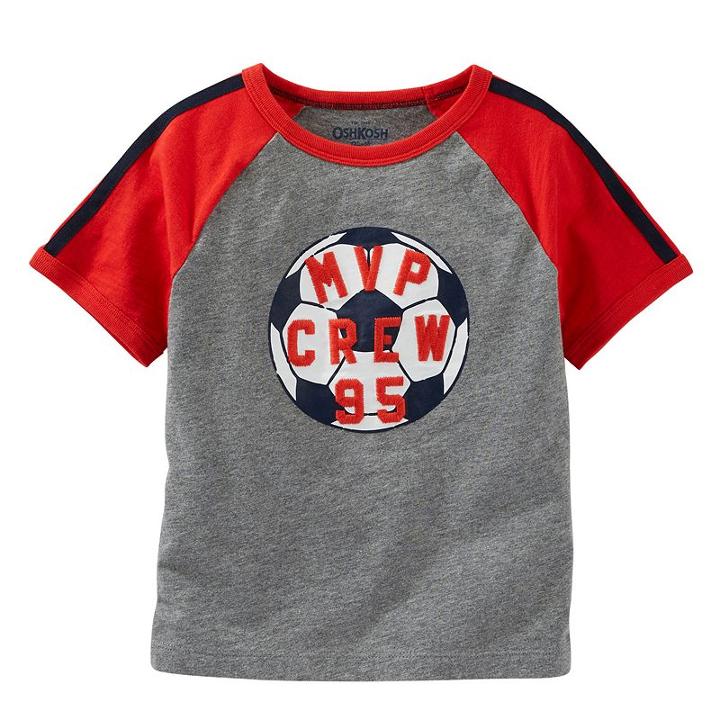Boys 4-8 Oshkosh B'gosh&reg; Raglan Short Sleeve Mvp Crew Soccer Tee, Boy's, Size: 7x, Light Grey