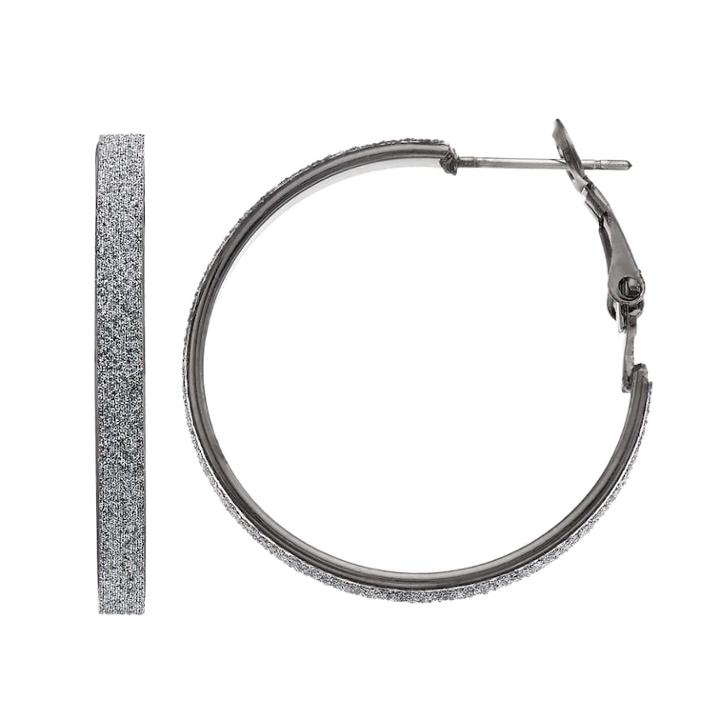 Jet Glittery Nickel Free Hoop Earrings, Women's, Oxford