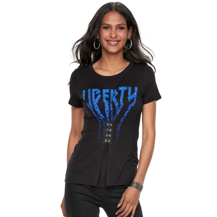 Women's Rock & Republic&reg; Liberty Cinch Tee, Size: Large, Black