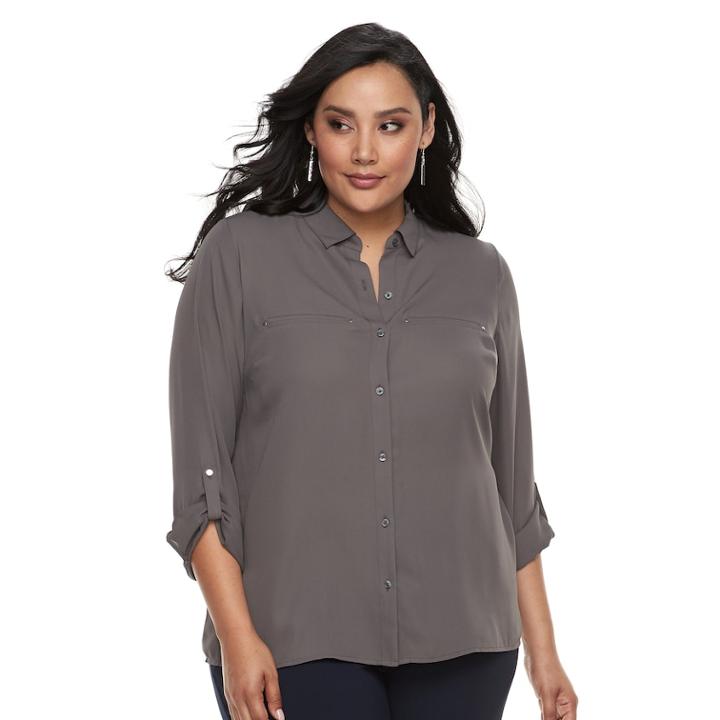 Plus Size Apt. 9&reg; Button Front Top, Women's, Size: 1xl, Dark Grey