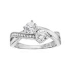 Intertwined Sterling Silver Cubic Zirconia 2-stone Ring, Women's, Size: 7