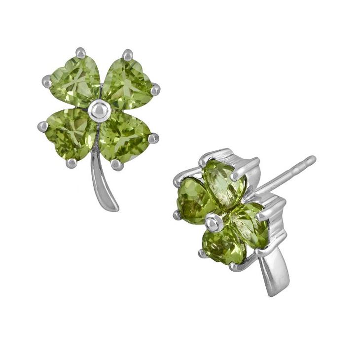 Sterling Silver Peridot Four-leaf Clover Earrings, Women's, Green