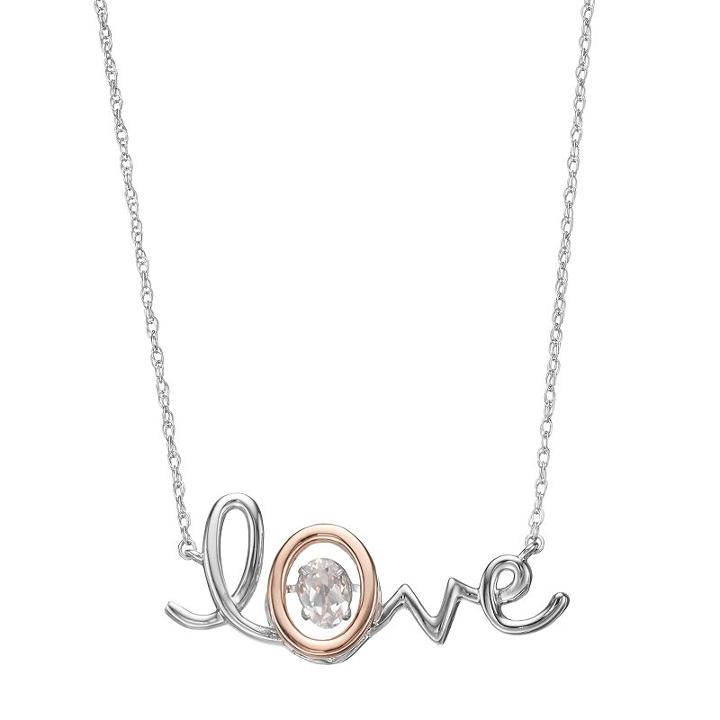 Two Tone Sterling Silver Lab-created White Sapphire Love Necklace, Women's, Size: 17