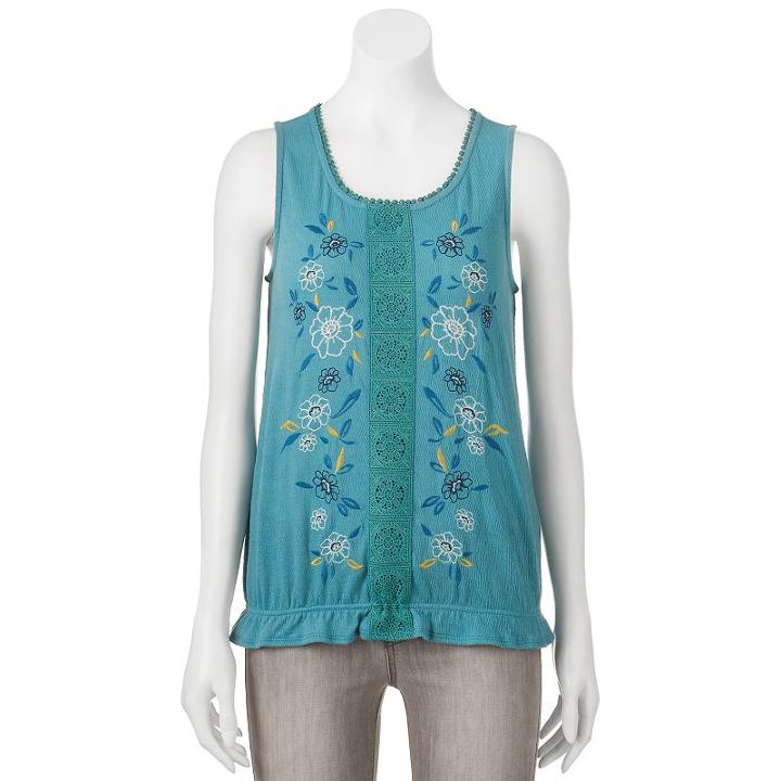 Juniors' Live To Be Spoiled Floral Banded Hem Tank, Girl's, Size: Medium, Green Oth