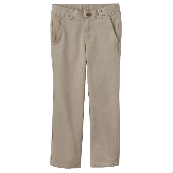 Boys 4-7 Chaps School Uniform Flat Front Twill Pants, Boy's, Size: 7, Beig/green (beig/khaki)