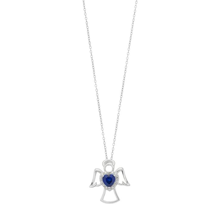 Radiant Gem Sterling Silver Lab-created Sapphire Angel Pendant Necklace, Women's, Size: 18, Blue