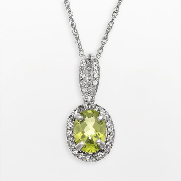 Sterling Silver Peridot And Lab-created White Sapphire Oval Halo Pendant, Women's, Size: 18, Multicolor