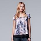 Petite Simply Vera Vera Wang Print Chiffon-trim Tee, Women's, Size: S Petite, Light Pink