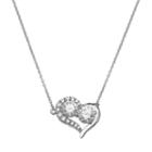 Intertwined Sterling Silver Cubic Zirconia 2-stone Heart Necklace, Women's, Size: 18, White
