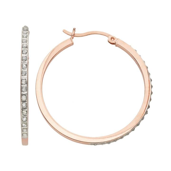 Diamond Mystique 18k Rose Gold Over Silver Diamond Accent Hoop Earrings, Women's, Grey