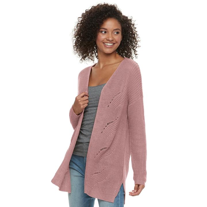Juniors' Pink Republic Pointelle Cardigan, Teens, Size: Large, Lt Beige