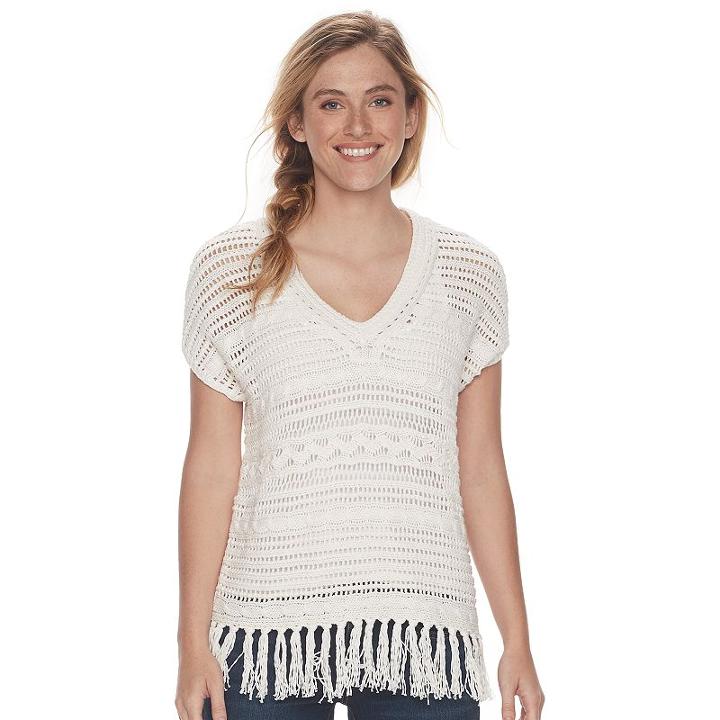 Women's Sonoma Goods For Life&trade; Open-stitch Fringe Sweater, Size: Medium, Natural