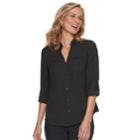 Women's Dana Buchman Roll-tab Camp Shirt, Size: Medium, Black