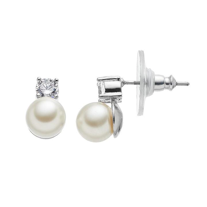Croft & Barrow&reg; Simulated Crystal & Simulated Pearl Drop Earrings, Women's, White Oth