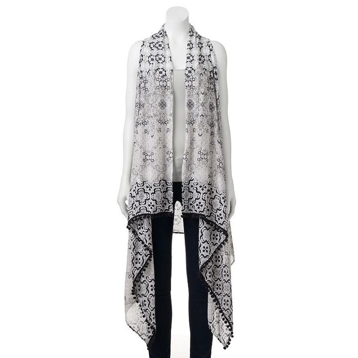 Sonoma Goods For Life&trade; Tile Print Pom-pom Trim Vest, Women's, Black