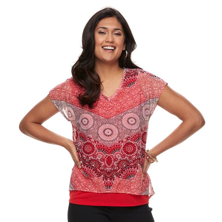 Petite Dana Buchman Double-layer Mixed-media Top, Women's, Size: Xl Petite, Red