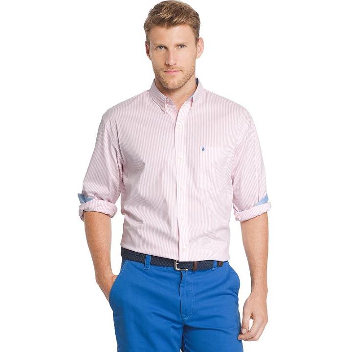 Men's Izod Classic-fit Striped Stretch Button-down Shirt, Size: Medium, Med Pink