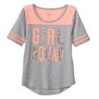 Girls 7-16 & Plus Size So&reg; Sequin Graphic Varsity Tee, Girl's, Size: 12 1/2, Med Grey