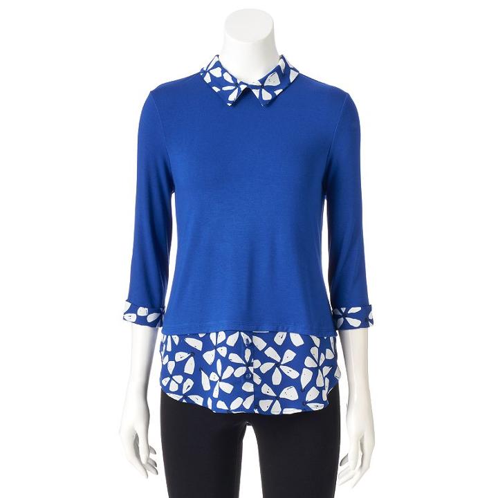 Women's Elle&trade; Mock-layer Split Back Top, Size: Xxl, Blue