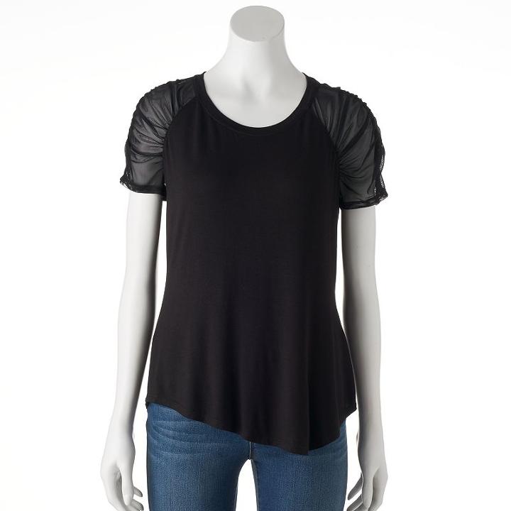 Women's Jennifer Lopez Ruched Mesh Tee, Size: Xl, Black