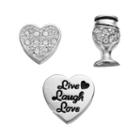 Blue La Rue Crystal Silver-plated Heart, Wine Glass & Live Laugh Love Charm Set, Women's, Silver