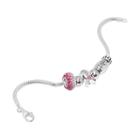 Individuality Beads Sterling Silver Snake Chain Bracelet And Crystal, Cubic Zirconia And Breast Cancer Awareness Ribbon Bead Set, Women's, Size: 7.5, Pink