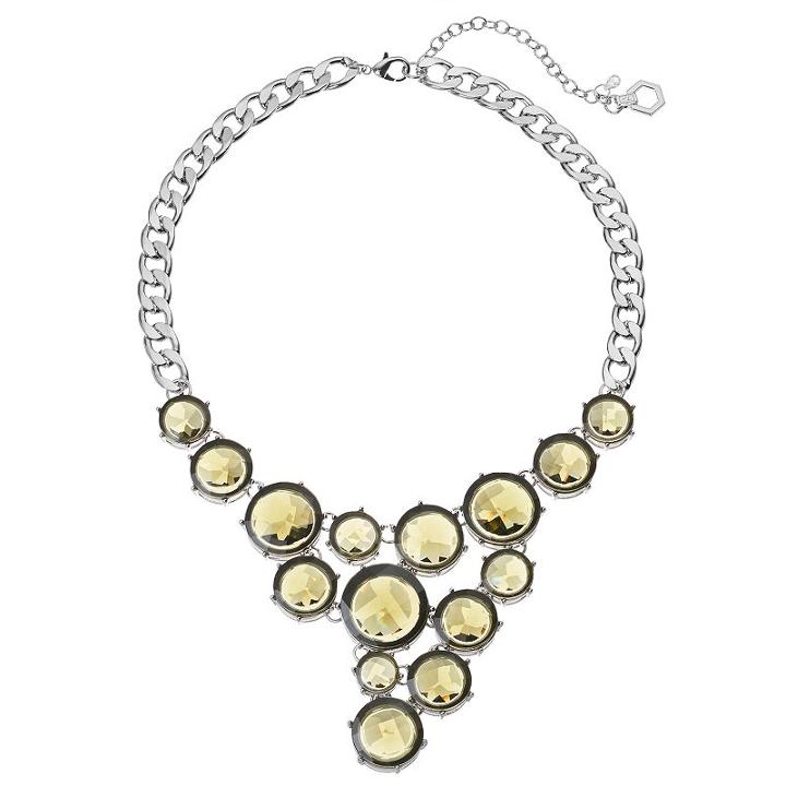 Simply Vera Vera Wang Yellow Round Stone Asymmetrical Statement Necklace, Women's, Green