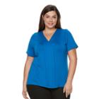 Plus Size Croft & Barrow&reg; Pleated V-neck Tee, Women's, Size: 1xl, Blue