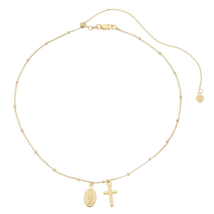 14k Gold Virgin Mary & Cross Charm Necklace, Women's, Size: 16, Yellow