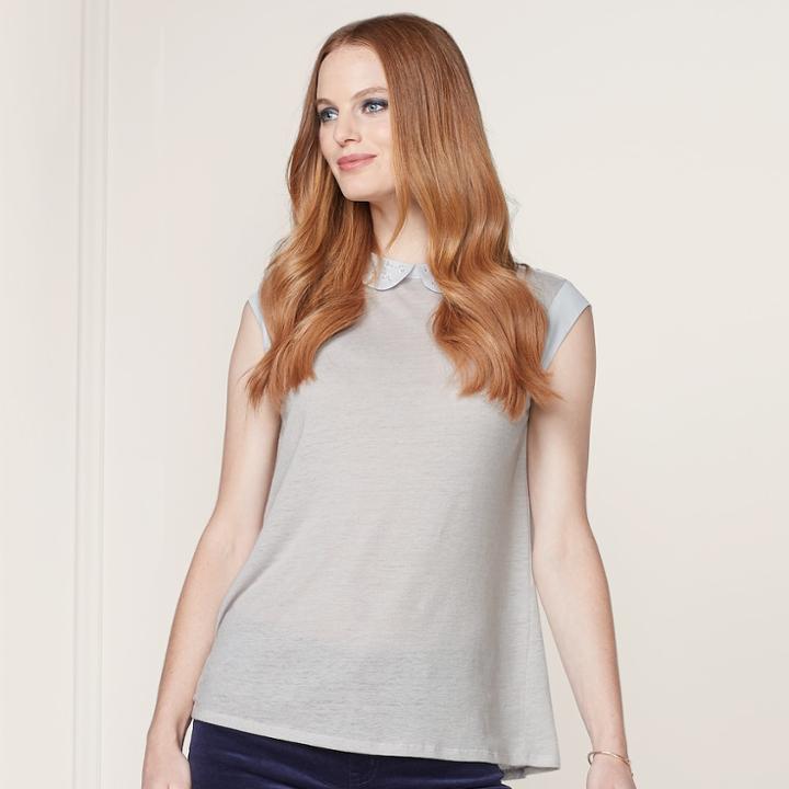 Lc Lauren Conrad Runway Collection Embellished Collar Top - Women's, Size: Medium, Light Grey