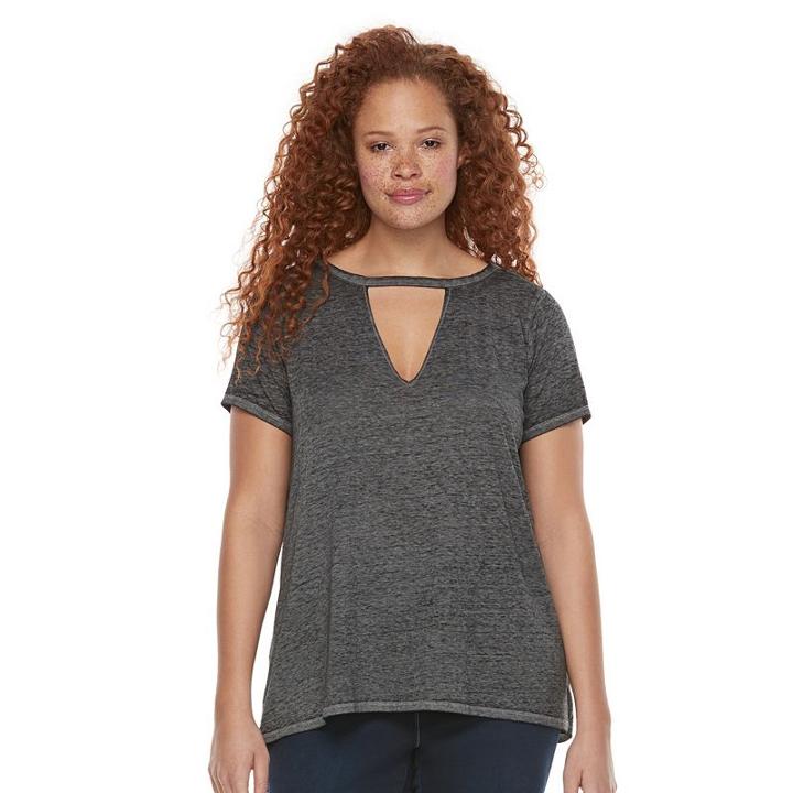 Plus Size Rock & Republic&reg; Cutout Burnout Tee, Women's, Size: 0x, Med Grey